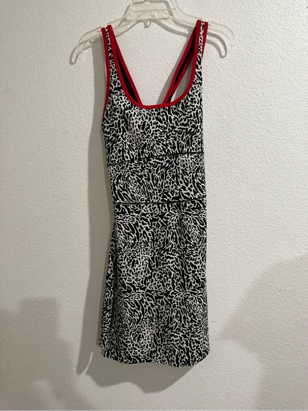Fabletics Black & White Animal Print Tank Dress with Red Trim